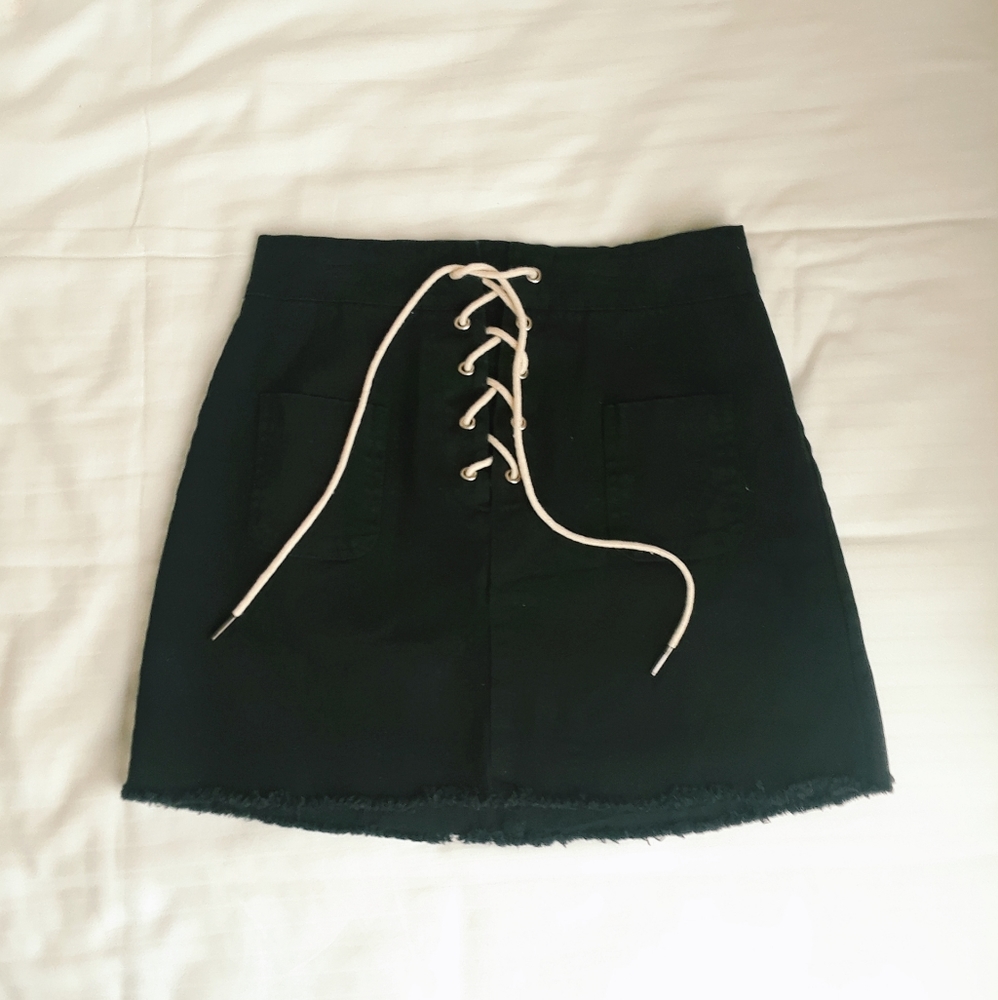 Black Lace Up Skirt